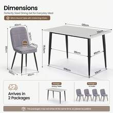 Dining Table And Chairs Set Of 4, 120cm Marble Effect Dining Table With 4 Velvet High Back Dining Chairs, Modern Dining Table Set For Dining Room Kitchen - Grey Table + Grey Velvet Chair - View 2
