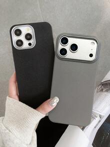 1pc 4-Color Optional Solid Color Lychee Texture Faux Leather Large Window Phone Case, Ins Premium Minimalist Business Solid Color Leather Texture, A Classic Black / B Beige White / C Premium Gray / D Caramel Brown, Faux Leather Matte Lens Raised Full Coverage Anti-Drop Soft Shell, Autumn/Winter Commute Versatile, Suitable For Personal Use And Gift; Compatible With IPhone Case & Galaxy Case, Compatible With IPhone 17 - Multicolor - View 5