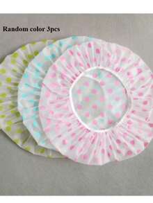 Polka Dot Disposable Shower Caps, Elastic Waterproof Bath Caps, Random Color 3pcs/Pack, Anti-Moisture Anti-Dust Hair Protection Caps, Suitable For Bathroom Shower, Hotel, B&B, Business Trip, Travel, Kitchen Oil Smoke Protection, Home Hair Care Multi-Scenario Protection Caps - One Size - View 1