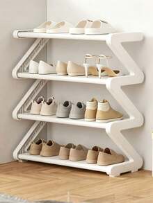 4-Tier Z-Shaped Shoe Rack, Plastic Floor Standing Storage Shelf, Multi-Functional Large Capacity Organizer, Tool-Free, Floor Installation, Easy Assembly, Stackable, Home & Dorm Essential, Space-Saving, Can Store Shoes, Boots, Miscellaneous Items, Suitable For Entryway, Closet, Living Room, Bedroom - Multicolor - View 3