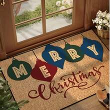 1pc Funny Three-Color Christmas Letter Pattern Welcome Doormat, Harvest Season Pattern Minimalist Style Short Plush Quick-Dry Non-Slip Machine Washable Entry Mat, Suitable For Kitchen, Bathroom, Dining Room, Hallway, Party, Holiday, All Seasons, Patio Home, Christmas Theme, Party Supplies - Burnt Orange - View 1
