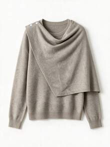 SEREN Sweater Wanita Model 2-in-1 Asimetris Warna Polos Terbaru, Atasan Lengan Panjang dengan Desain Kerah Bertumpuk Musim Gugur, Cocok untuk Pemakaian Sehari-hari - Yan - View 7