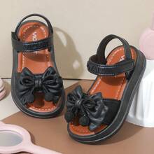 Lugualt Girls' Fashion Sunny Sandals, Korean Style, Hook & Loop, Lightweight, Non-Slip, Soft Sole, Princess Style For Daily Wear And Outings - Black - View 2