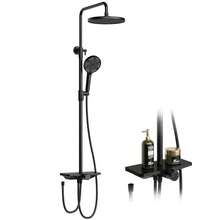 25cm Rainfall Shower System With Round Overhead Shower Head, Adjustable Stainless Steel Column & Shelf – Wall-Mounted, No Faucet Required - Black - View 7