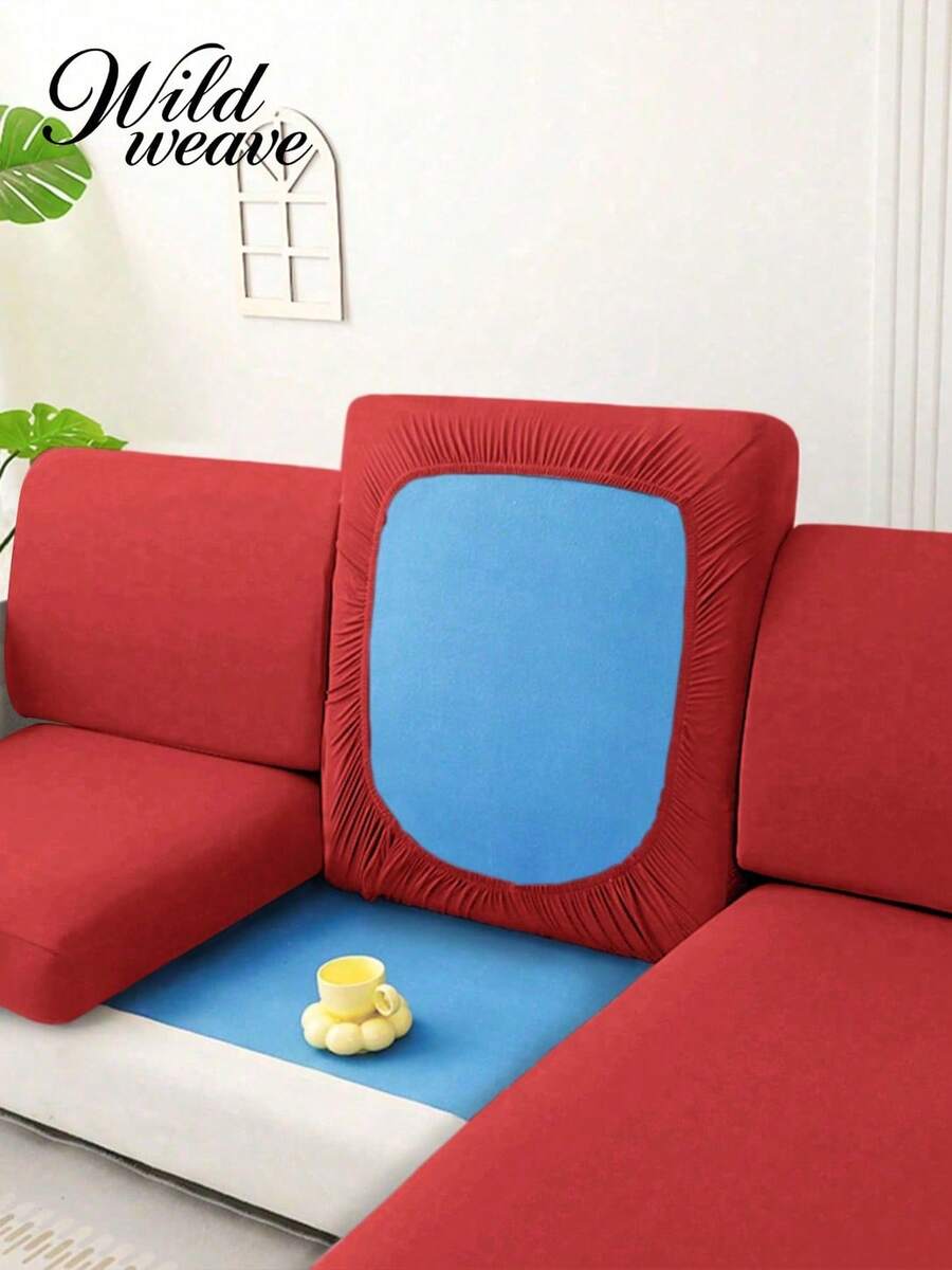 1pc Minimalist Modern Solid Color Milk Silk Elastic Sofa Seat Cushion Cover, Suitable For All Seasons