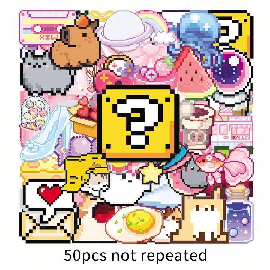 Pixel Art Transparent Stickers Cartoon PET Cute Creative Cross-Border Waterproof Decorative DIY Phone Computer Stickers - Multicolor - View 1