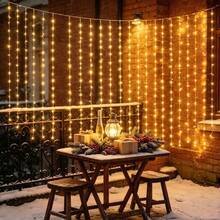 1pack Christmas Garland Festoon LED Curtain String Lights Battery Powered 8 Mode Lighting Wedding Fairy Light Halloween Christmas Decoration For Home Bedroom Garden - AA Battery Powered Curtain Lights - View 18