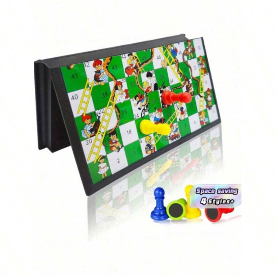 1pc Magnetic Snakes And Ladders Board Game Set, Folding Portable Design And Light-Weight, Travel Game Set Gift ,Family Fun Toys - Multicolor - View 1