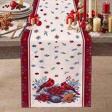 1pc Christmas Bird, Poinsettia, Snowflake, Gingerbread Man Print Table Runner, Suitable For Holiday, Party, Dinner, Restaurant Table Decoration, Home Autumn/Winter Christmas Decor - Multicolor - View 10