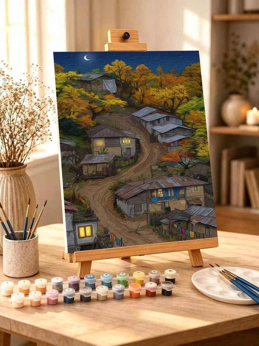 DIY Autumn Village Night View (Frameless Or Framed 8x12 / 16x20 Inches) Paint By Numbers Kit(Acrylic) Arts & Crafts For Adult Beginners, Home Wall Decor, And Creative Holiday Gifts For Everyone - Sets - View 1