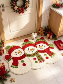 1pc White Snowman Christmas Doormat, Door Mat, Small Rug, Welcome Mat, Carpet, Floor Mat, Outdoor Doormat, Kitchen Rug, Home Decor, Front Door Mat, Area Rug, Outdoor Mat, Home Decor, Area Carpet - Multicolor - View 3