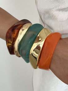 3/1pc Vintage Casual Geometric Tie Dye Thick Acrylic Bracelet Set, Unique Personalized, Suitable For Women's Daily Wear - Multicolor - View 3