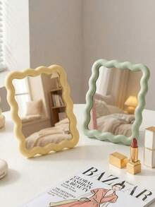 2pcs/1pc Wavy Makeup Mirror, Desktop Or Wall-Mounted, High Definition Vanity Mirror, Room Decor, Back To School Dorm Supplies - Multicolor - View 15