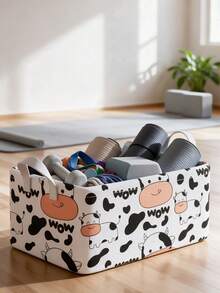 1PC Cow‑Print Fabric Storage Basket With Tall Reinforced Handles, Steel Frame Deep Closet Organizer Bin, Collapsible Storage Box For Clothes Yoga Sports Equipment, Waterproof Heavy‑Duty Storage Container For Bedroom Home Gym Living Room - Multicolor - View 7