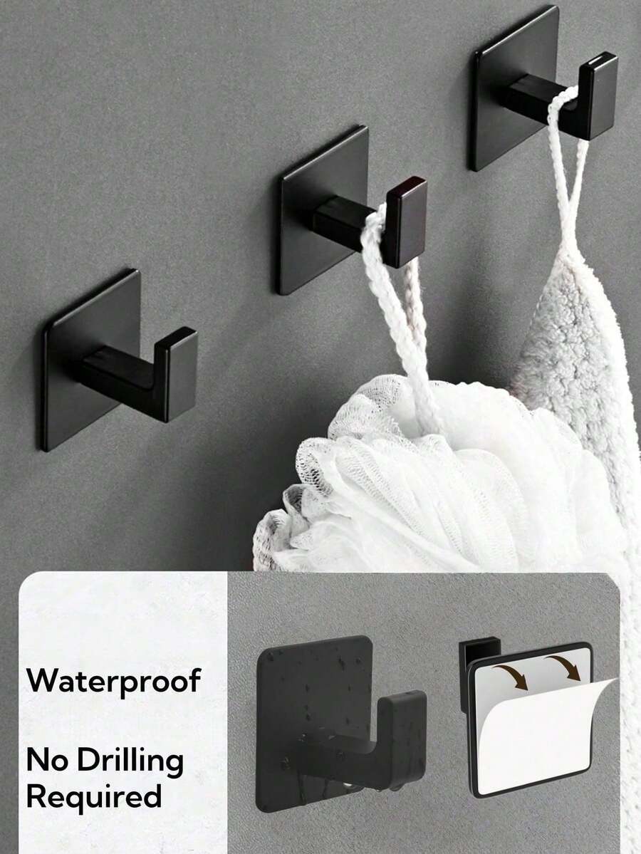 1pc Adhesive Bathroom Towel Hook, Wall Mounted Heavy Duty Robe Hook With Strong Sticky Backing, No Drilling Waterproof Space Saving Organizer For Towel Robe Bag Coat Hat, Rustic Home Bathroom Decor & Storage, Summer Style Gift For Family - View 1