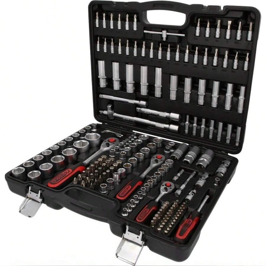115/46pcs Ratchet Wrench & Socket Set - Durable Stainless Steel, Chrome Vanadium Steel Tools, Suitable For Car, Boat, Motorcycle Repair - Includes Screwdriver Bits And Hex Keys - Multi-color - View 1