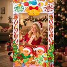 1pc Christmas Gingerbread Man Candy Tree Pattern Cutout Photo Frame, Christmas Party Decoration Prop, Holiday Atmosphere Backdrop, Seasonal Decor, Party Background Cloth - Christmas Nut Gingerbread Man - View 3