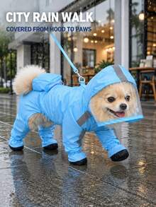 Pet Raincoat And Rain Boots Set, Waterproof Dog Raincoat With Hood, Transparent Visor, Reflective Strips, Polyester Material, Suitable For Outdoor Walks And Rainy Days. Features Hook And Loop Closure For Easy On And Off. Suitable For Small And Medium Dogs Year-Round, Waterproof Dog Raincoat, Hooded Dog Raincoat, Dog Raincoat - Multicolor - View 12
