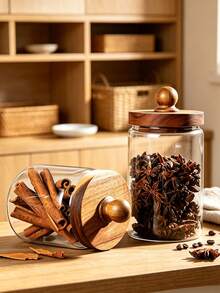 1pc Glass Storage Jar With Lid, Coffee Bean Storage Jar, Snack Storage Jar, Airtight Glass Container, Kitchen Storage Jar - Suitable For Tea, Dried Fruit, Nuts, Snacks, Grains - Multicolor - View 9