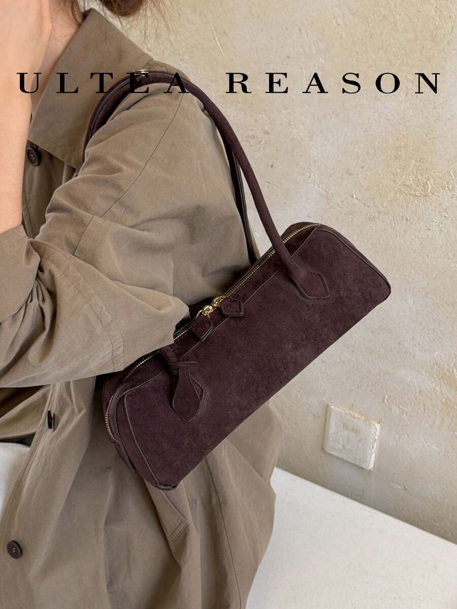 1pc Solid Color Suede New Women's Bag, Shoulder Bag, Baguette Bag, Fashion Square Handbag, Zipper Closure, Suitable For Commuting, Shopping, Dating