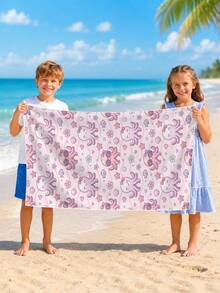 1 pieza Toalla de playa rosa con diseño de pulpo de dibujos animados, toalla de playa extra grande de microfibra súper suave, altamente absorbente, adecuada para viajes, piscina, buceo, surf, yoga, camping, disponible en varios tamaños, accesorios de playa - Multicolor - Ver 2