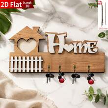 2D Flat Solid Wood Wall-Mounted Key Hook Entryway Hallway Wall Decor Storage Rack, INS Style Craft Nordic Minimalist Creative Wall Key Holder, Space Saving Mudroom Entry Organizer, Modern Farmhouse Rustic Aesthetic, Sturdy Multipurpose Hook - Multicolor - View 2