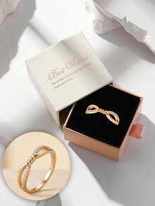 Gift Box Style Elegant Cubic Zirconia Ring, Twisted Texture Modern Fashion Jewelry, Non-Fading And Hypoallergenic, Suitable For Women's Daily Wear Or Holiday Gifts - Gold - View 12