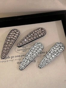 4pcs/2pcs Women's Elegant Rhinestone Water Drop Hair Clips, Frontal Bangs Side Clips, Back Head BB Clips, Sweet Cool Girl Hair Accessories, Suitable For Daily, Festival, Ramadan, Ball, Party - Multicolor - View 1