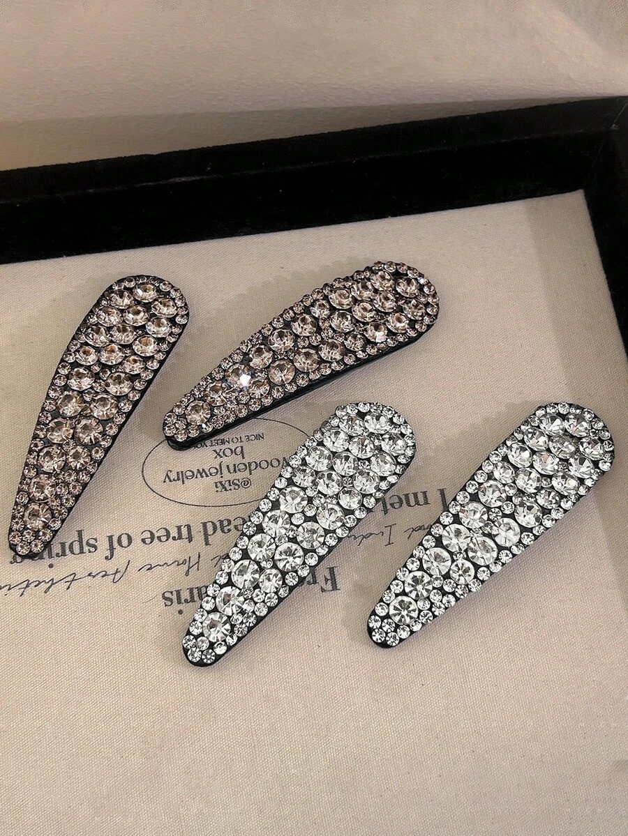 4pcs/2pcs Women's Elegant Rhinestone Water Drop Hair Clips, Frontal Bangs Side Clips, Back Head BB Clips, Sweet Cool Girl Hair Accessories, Suitable For Daily, Festival, Ramadan, Ball, Party - Multicolor - View 1