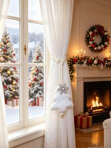 2pcs Christmas Tree Snowflake Curtain Tiebacks, Convenient Curtain Storage, Suitable For Sheer Curtains And Holiday Atmosphere Decoration, Christmas Gift - Multicolor - View 5