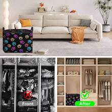 1pc Clothing Storage Box, Glowing Footprint Print Storage Bag, Large Capacity Foldable Storage Bag, Suitable For Blankets, Bedding And Clothes, Durable Non-Woven Fabric Material, Strong Zipper, Perfect Holiday Home Gift - Multicolor - View 8