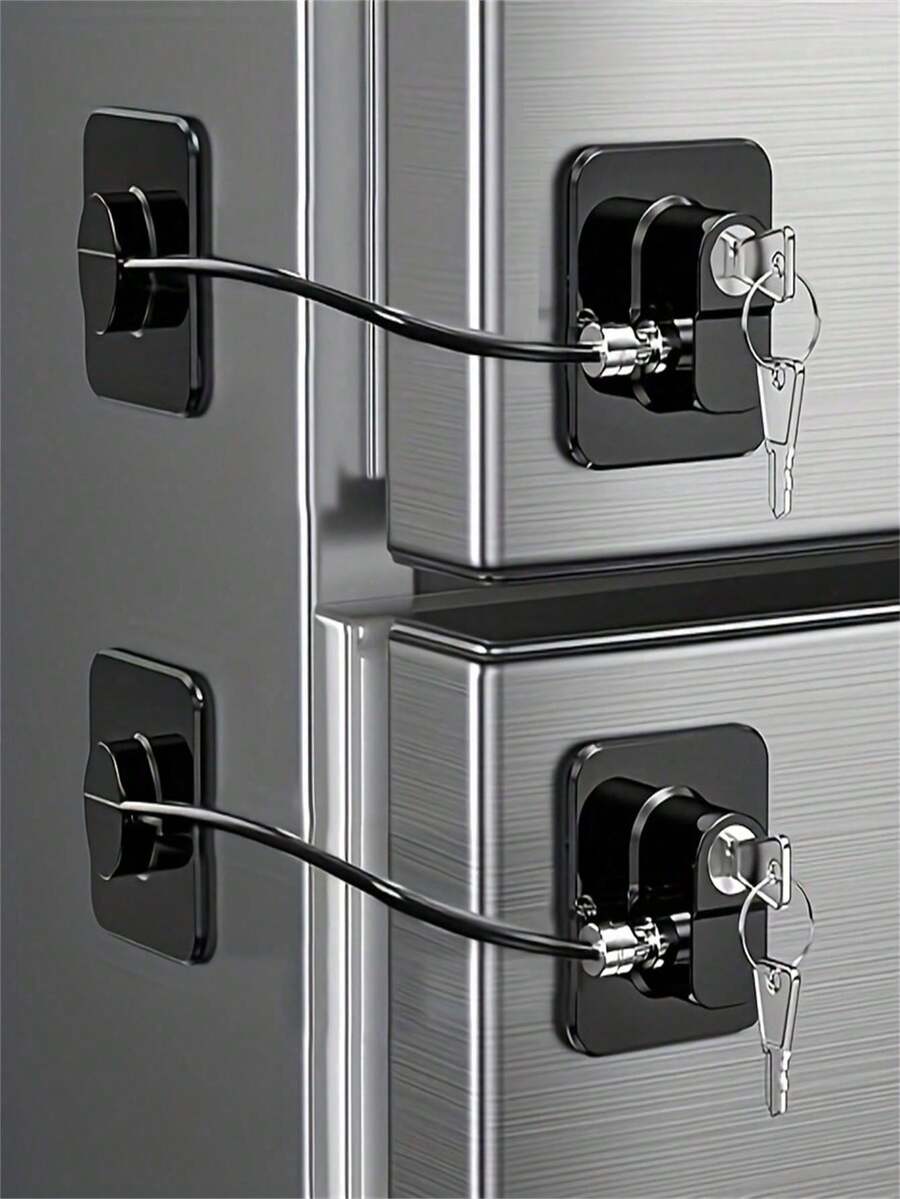 1/3pcs Multifunctional Refrigerator Lock With Key, Easy Installation, Suitable For Kitchen Refrigerator, Cabinet, Drawer, Wardrobe, Window, Refrigerator Lock Set, Home Security Lock - Multicolor - View 1