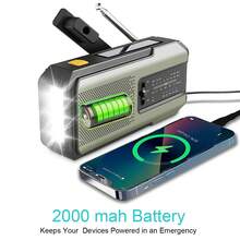 Daykit Radio Cuaca Darurat NOAA Portabel dengan Engkol Tangan, Tenaga Surya dan Baterai Cadangan, AM/FM/NOAA, Alarm SOS, Baterai Isi Ulang 2000mAh, Senter 3 LED, Pengisian Daya Type-C, untuk Dalam Ruangan, Luar Ruangan, Mendaki, Berkemah dan Keadaan Darurat - Hijau Tentara - View 8