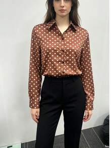 Women's Elegant Versatile Polka Dot Blouse For Commuting - Brown - View 2