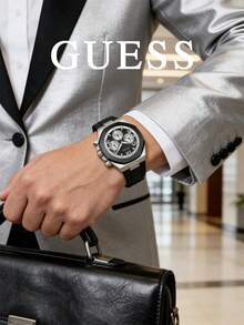 Modern Two‑Tone GUESS GW0583G1 Men Watch, Grid Chronograph Dial Week Display Black Silicone Band, Octagonal Case Sport‑Luxury Wrist Watch - GW0583G1 - View 4