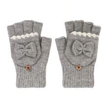 1 Pair Knitted Bow Touchscreen Gloves - Washable, Woven Fabric, Autumn/Winter Thick Double-Layer Warm, Colorblock Elastic Cuff Cold-Proof Gloves - A - View 14