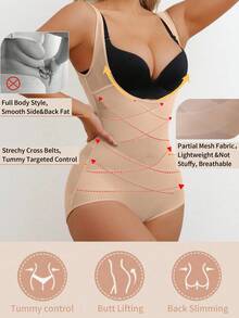 Women's Shapewear Jumpsuit, Breathable Open Bust Waist Trainer, Tummy Control Slimming Shaping Camisole - Apricot - View 2