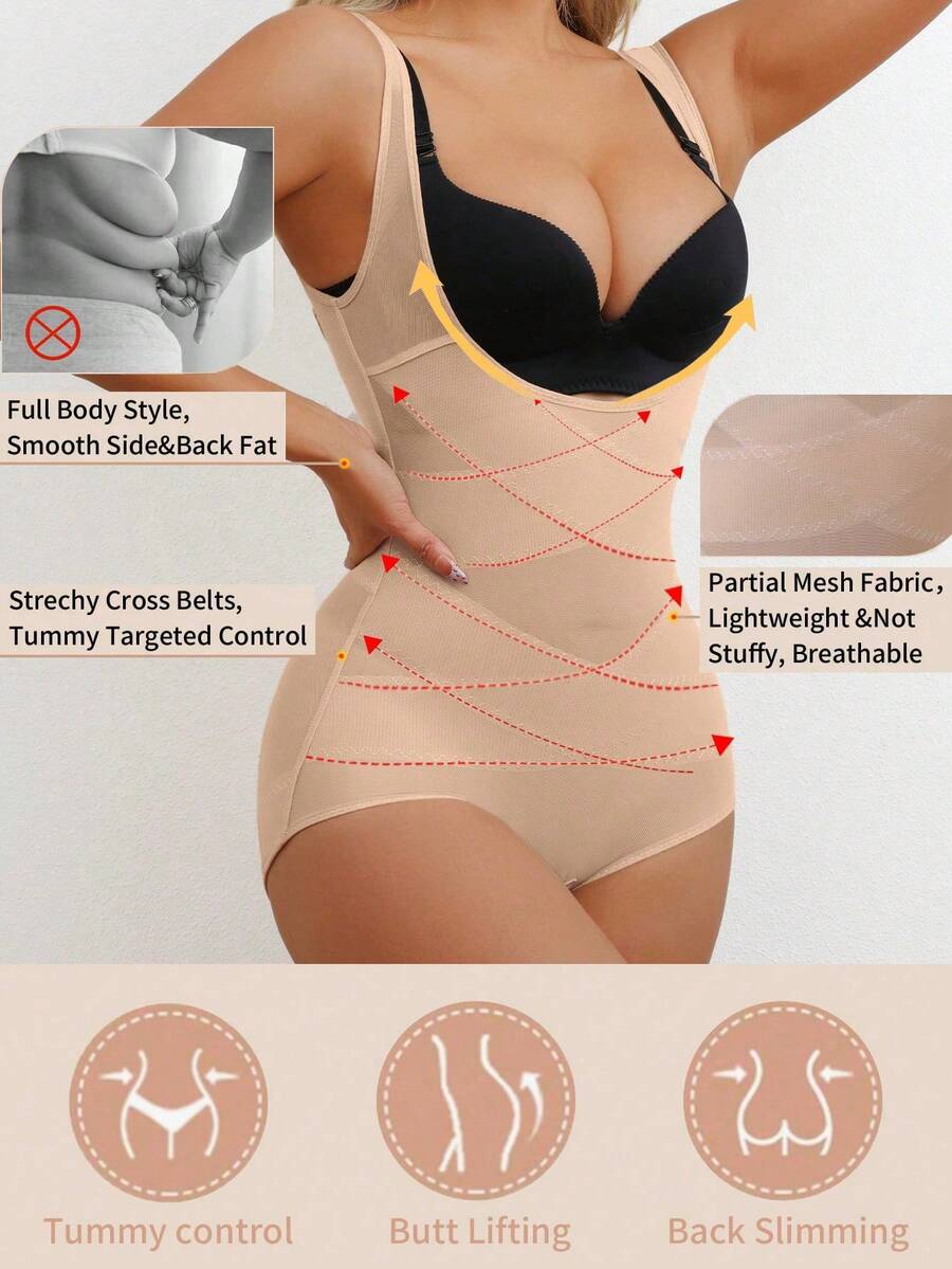 Women's Shapewear Jumpsuit, Breathable Open Bust Waist Trainer, Tummy Control Slimming Shaping Camisole