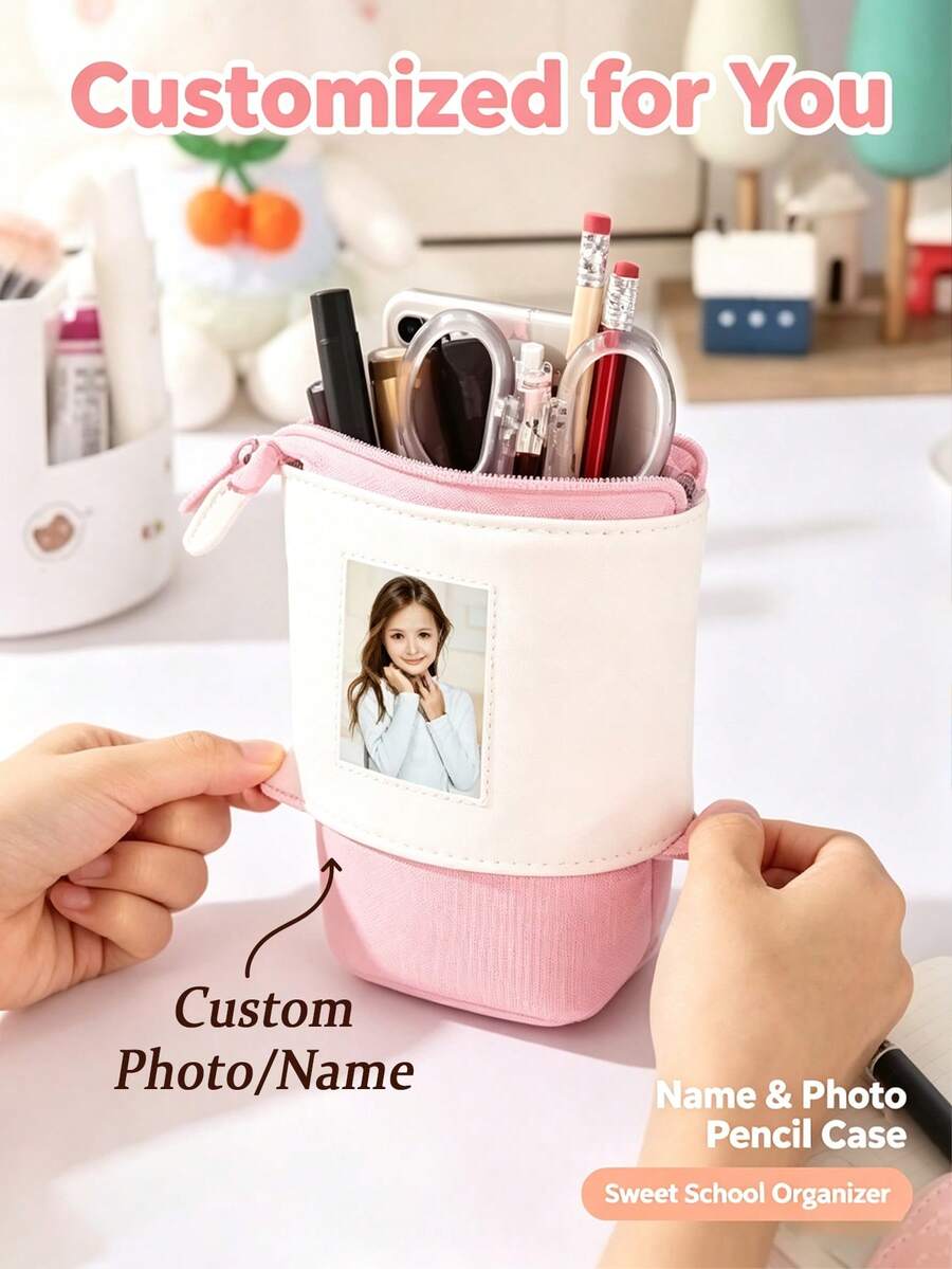 Customizable Telescopic Pencil Case/Stationery Storage Bag, Personalized With Photo And Name, Suitable As Teacher Or Student Gift, Women's Makeup Bag, End Of Semester Or Summer Camp Gift