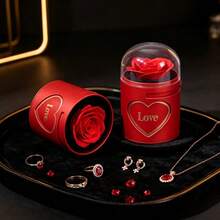 1 buah Kotak Perhiasan Mawar Geser Romantis, Desain Berbentuk Hati, Cocok Untuk Menyimpan Cincin, Kalung, dan Berbagai Aksesoris Kecil - Kotak perhiasan berputar - View 5