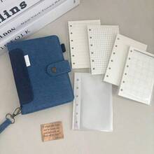 3pcs A7 Denim Fabric Loose-Leaf Notebook Cover, DIY Scrapbook Replaceable Inner Pages Notebook, Grid/Blank/Lined Inner Pages, PP Inner Lining, Large Capacity Notebook, School Supplies, Back To School Season - Horizontal Version - View 1