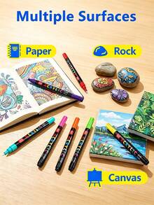 1 Set 24 Colors Acrylic Markers, Multiple Colors Available, Water-Based Art Pens, Suitable For Canvas Painting, Wood, Glass, Ceramic, Stone Painting, Greeting Card Making And DIY Crafts - Set - View 5
