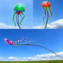 354.33 Inch Large Jellyfish Soft Inflatable Kite, Adult Size, Nylon Ripstop Fabric, Octopus Kite Trilobite Design, Soft Inflatable Construction, Equipped With Dual Kite Line Spools, Lightweight And Easy To Fly, Perfect For Outdoor Flying, Beach And Park Fun - 9m Blue Jellyfish - View 5