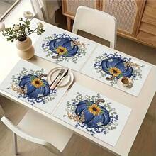 1/4/6pcs Autumn Series Navy Blue Large Pumpkin & Eucalyptus Pattern Printed Placemats, Heat-Resistant Table Mats For Home Kitchen, Table Protection, Kitchen Dining Table, Party Decor - Multicolor - View 8