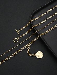 3pcs Simple Fashion Chunky Chain Y-Shaped Seal Disc Necklace Set, Women's Vacation, Date, Gift, Daily Casual, Party, Wedding Matching - Yellow Gold - View 5