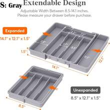 Extra Large Cutlery Drawer Organizer, Expandable Cutlery Tray | Kitchen Flat Cutlery Storage Rack, Adjustable Plastic Organizer Box, Suitable For Spoons, Forks, Knives - Multicolor - View 9