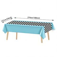 1pc/3pcs Black & White Checkered Tablecloth, 54 X 108 Inches, Theme Party, Racing Tablecloth, Suitable For Racing Birthday Party Decoration Supplies, Racing Party Gifts (Sky Blue) - Multicolor - View 3