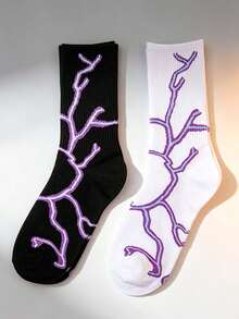 2 Pairs Men's Lightning Pattern Fashion Mid-Calf Socks - Multicolor - View 9