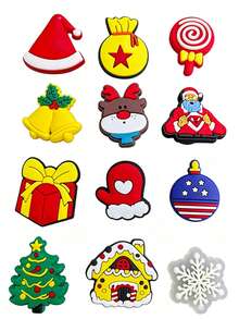12pcs Christmas Wish Themed Shoe Charms, Multiple Christmas Wish Element Patterns, Suitable For Clogs, Beautify Outfit, Create Warm Christmas Atmosphere - Multicolor - View 2