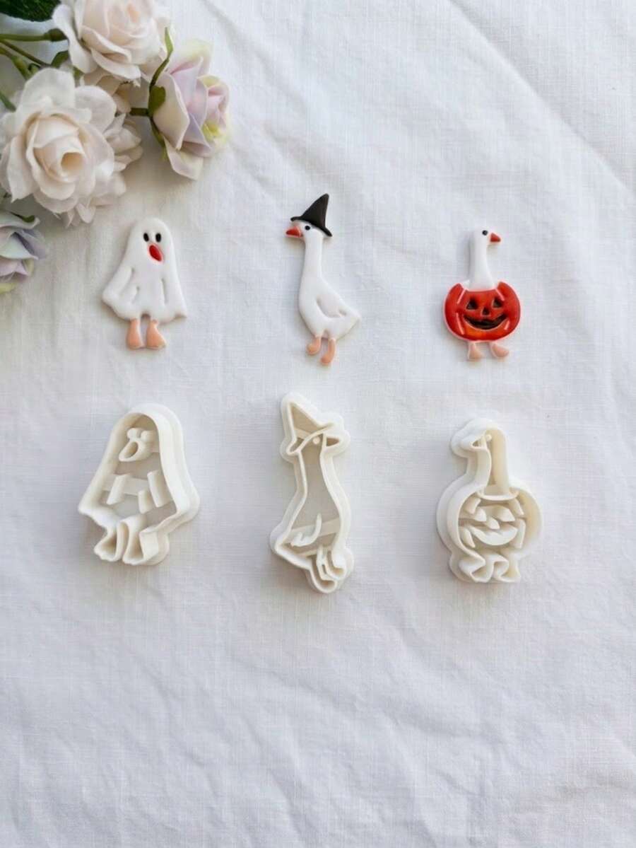 Spooky Clay Cutters Goose Shapes, Halloween Goose Cutter Molds For Polymer Clay Earrings Pendants, DIY Jewelry Making Supplies, Modeling Clay Tools - White - View 1